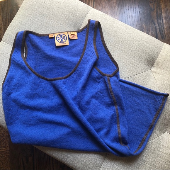 Tory Burch Sweater Vest Blue & Brown 100% Wool XS - Picture 8 of 8